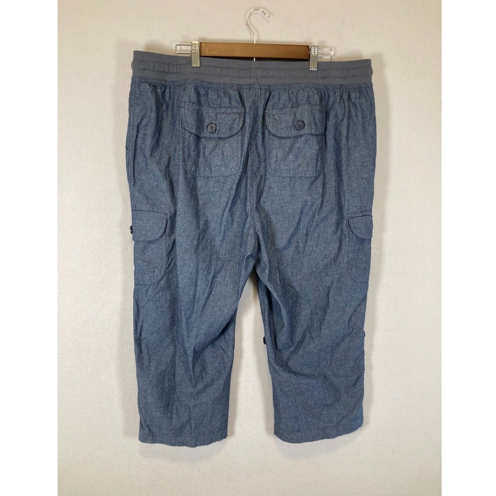 Casual Utility Woman Within Womens 20W Blue Cotton Chambray Cargo Capri Pants - Picture 2 of 11